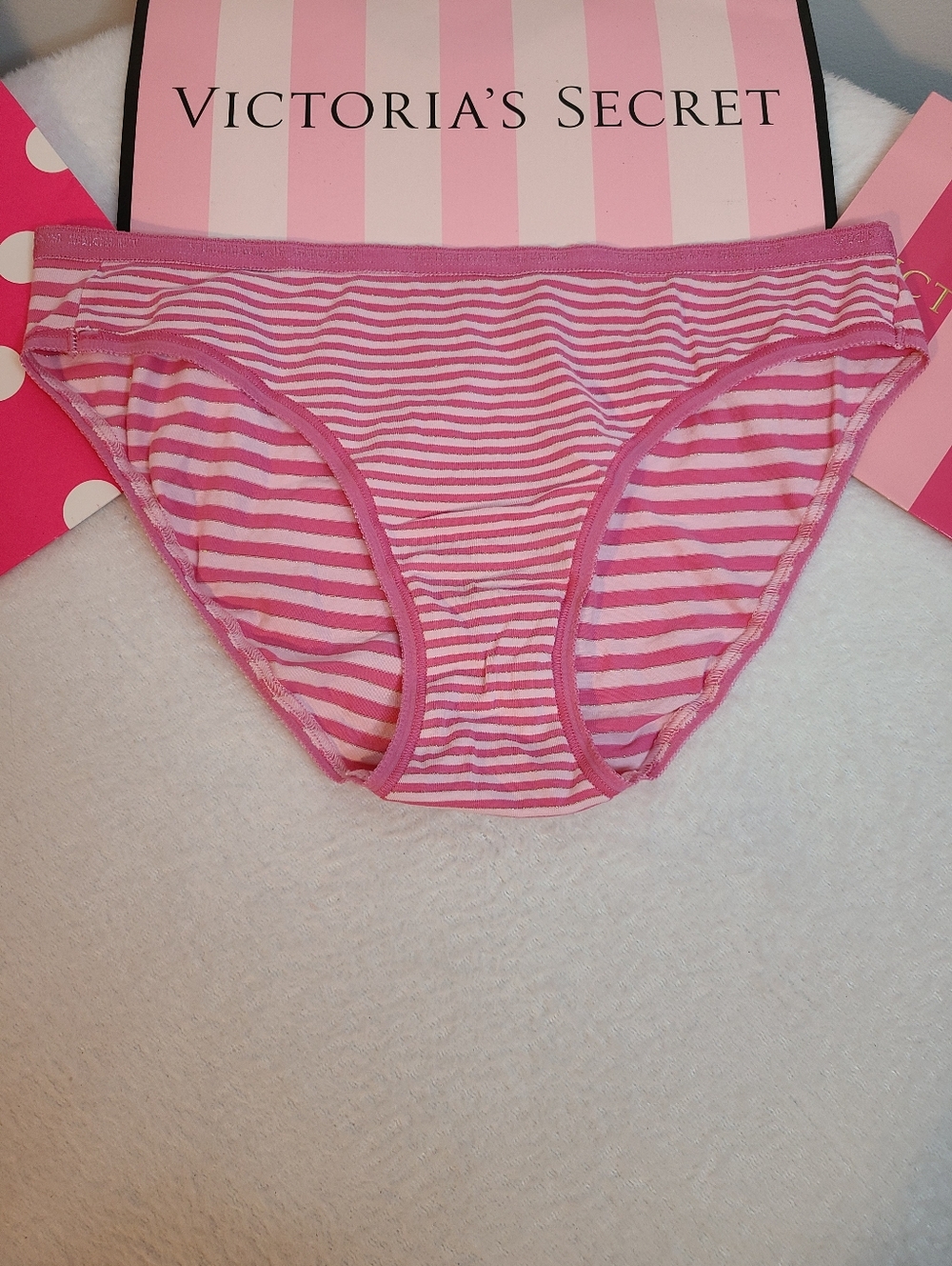 Y2K Victoria's Secret Signature Cotton Classic Bikini Panty Size M Pink Stripe